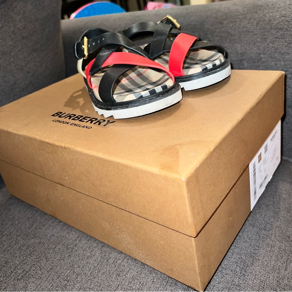 Burberry Black and Red Sporty Sandals